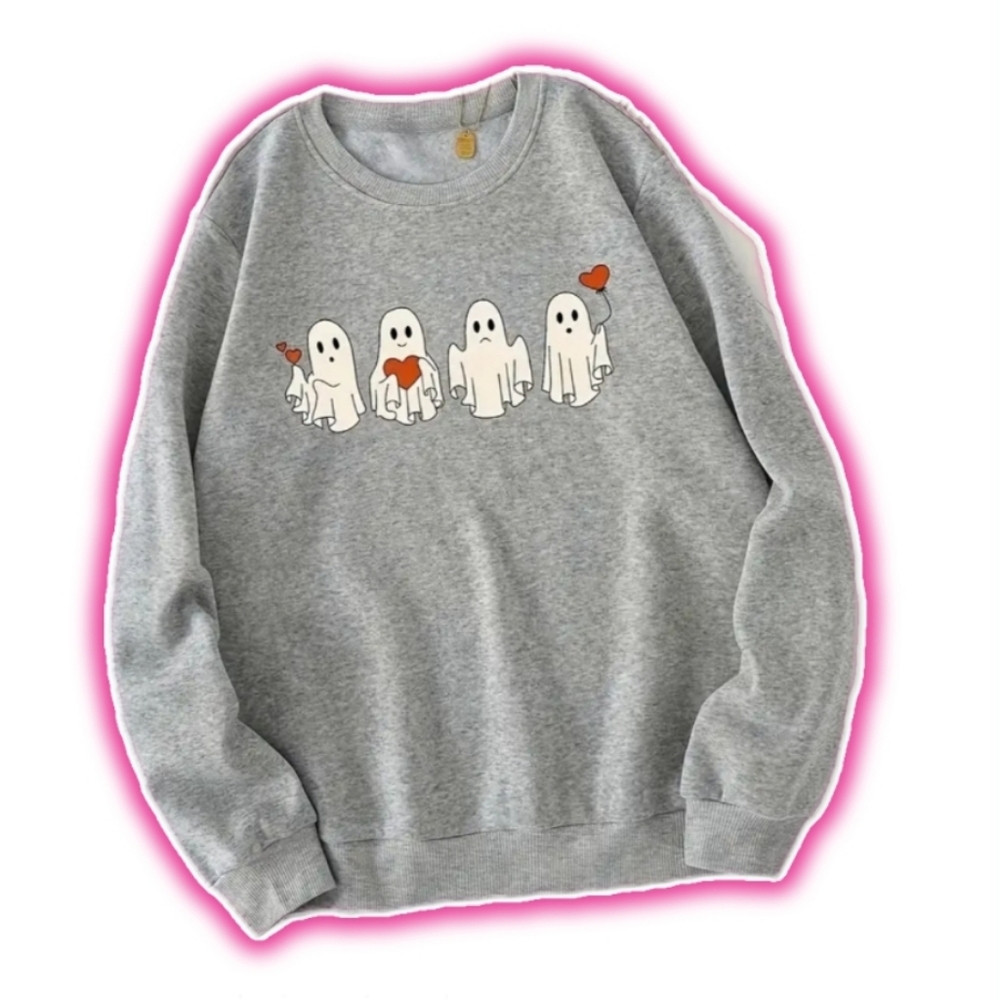 NEW VDAY VALENTINE'S DAY GREY GOTHIC LONELY LOVE GHOST HEART SWEATER - Picture 1 of 1